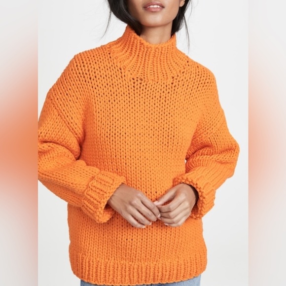 Tory Sport Oversized Chunky Hand Knit Sweater In Vibrant Orange size XS - Picture 1 of 5